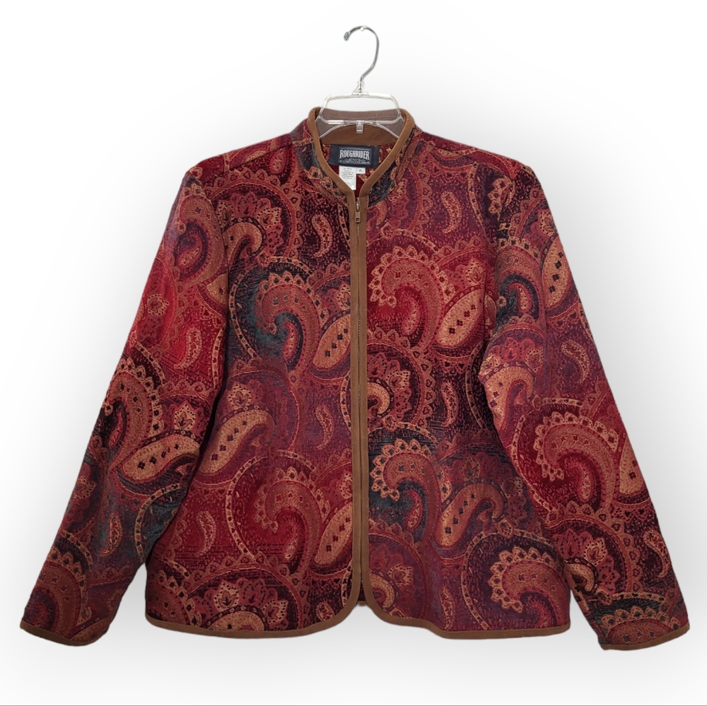 Roughrider By Circle T Tapestry Jacket Full Zip Red Brown Size XL
